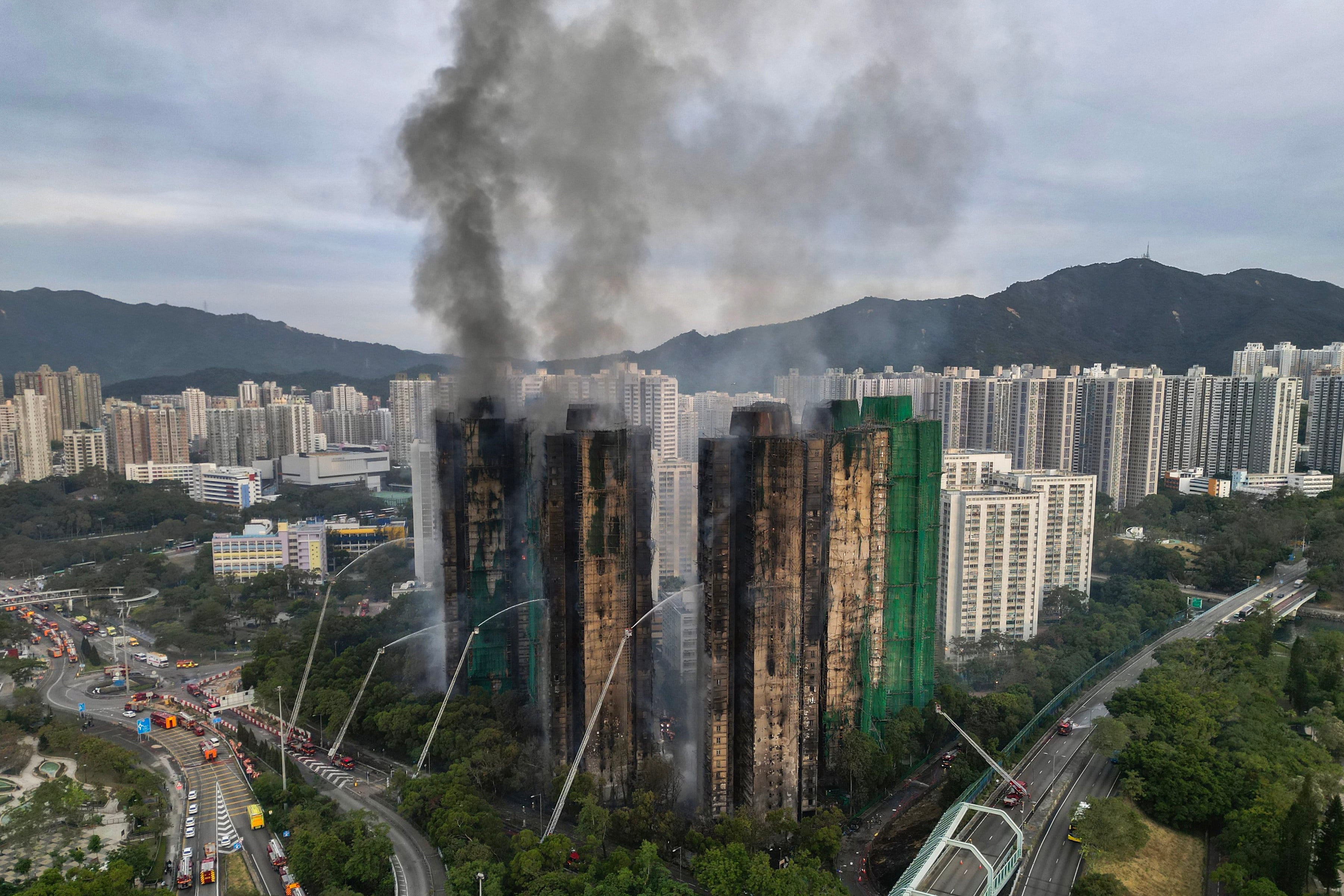 The blaze at Wang Fuk Court in Tai Po burned for more than 43 hours. Photo: Karma Lo