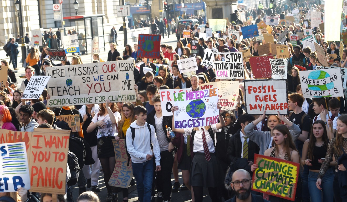 Students taking part in a climate change protest in London on February 15. Photo: EPA