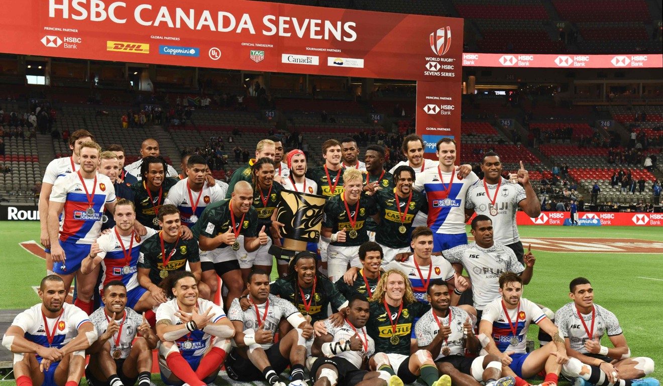 Canada Sevens champions South Africa and runners-up France. Photo: AFP