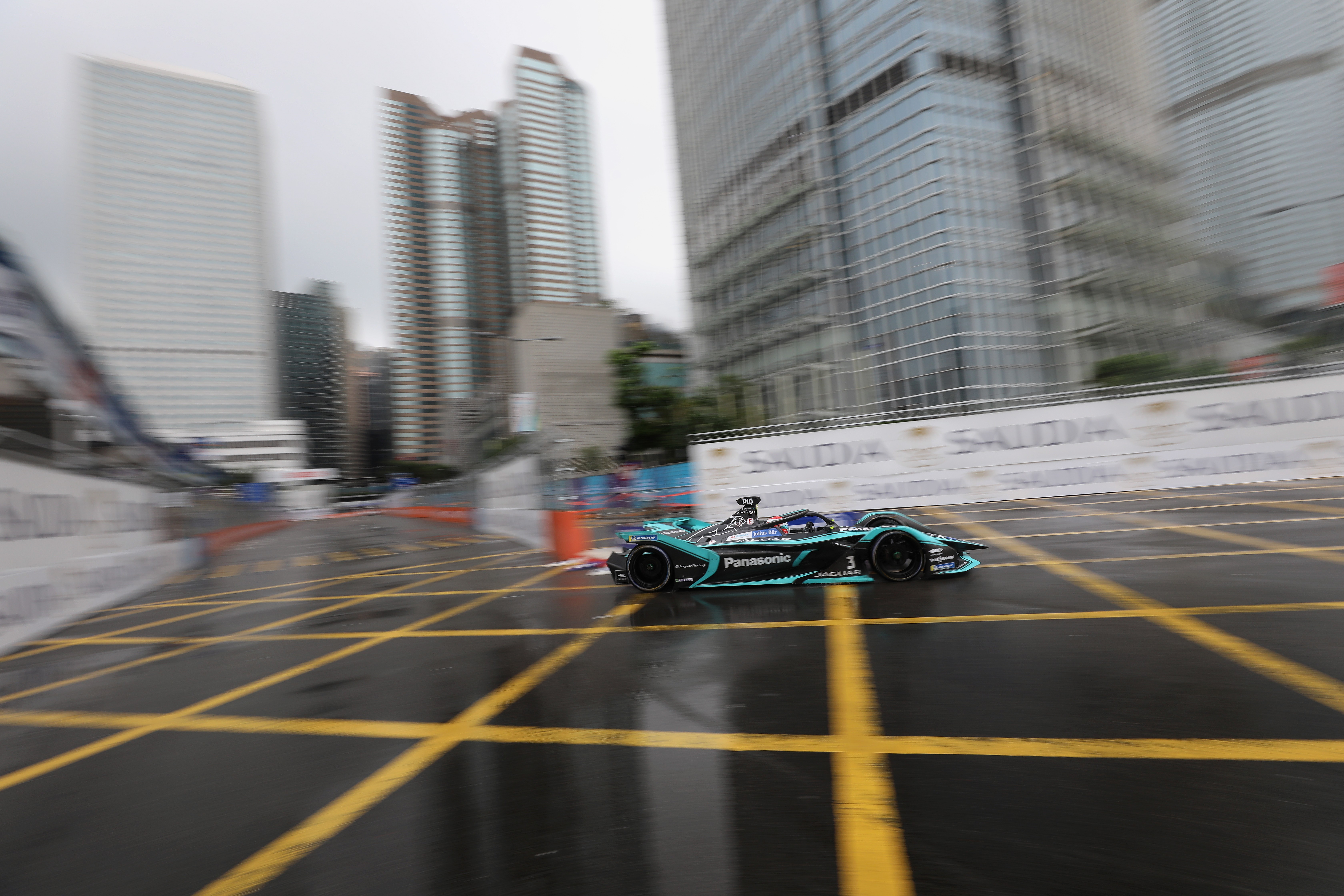 Nelson Piquet Jnr of Panasonic Jaguar Racing in action at the Hong Kong E-Prix. Photo: Sam Tsang