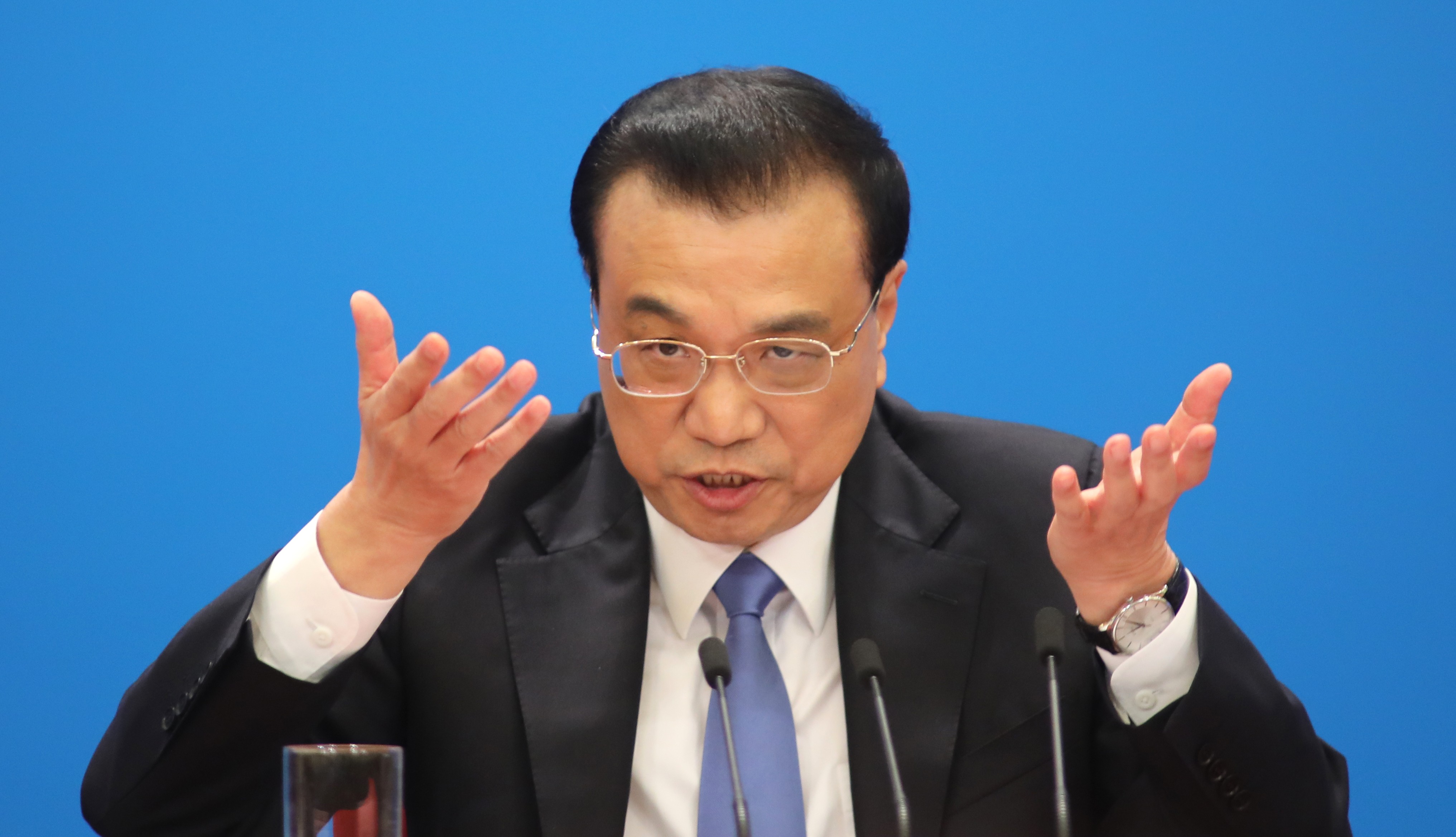 Chinese Premier Li Keqiang speaks to media at a press conference after the 2nd Session of the 13th National People's Congress closed at the Great Hall of the People in Beijing on Friday, March 15, 2019. Photo: Simon Song