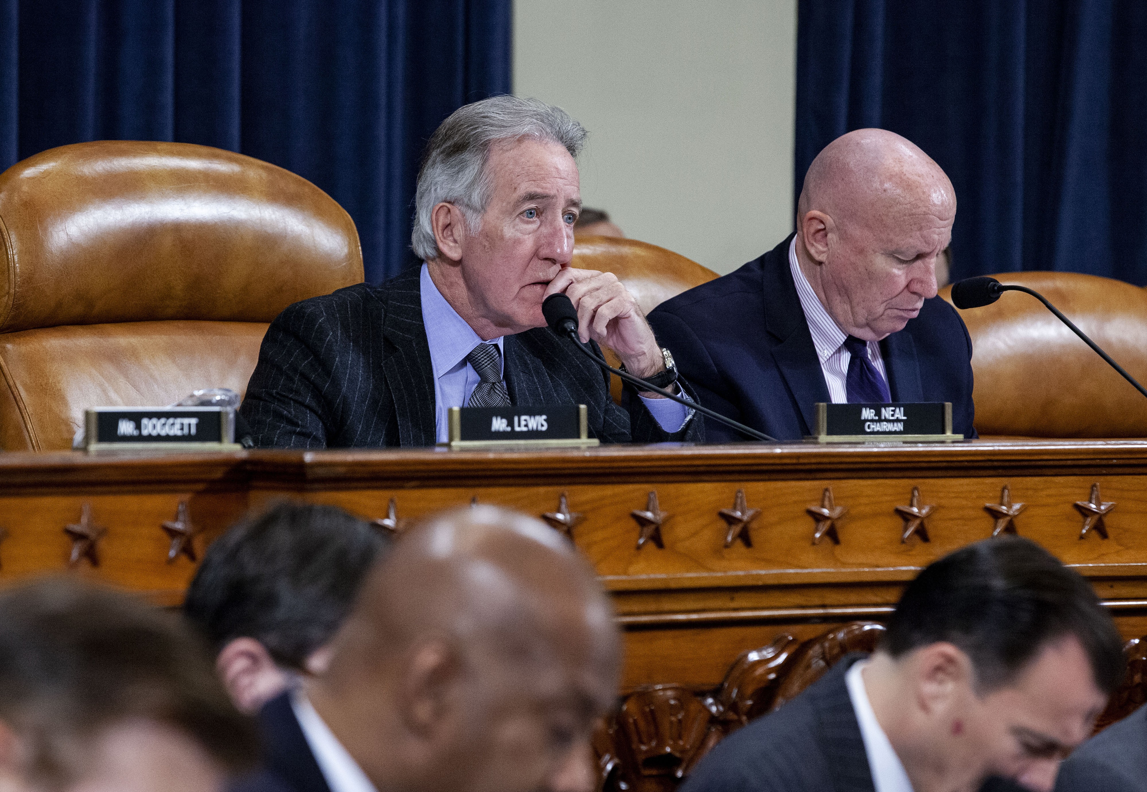 Democratic Representative Richard Neal (left), chairman of the House Ways and Means Committee, and Republican Representative Kevin Brady listen during a committee hearing. During testimony by US Trade Representative Robert Lighthizer, both Neal and Brady called for structural changes to the Chinese economy. Photo: Bloomberg