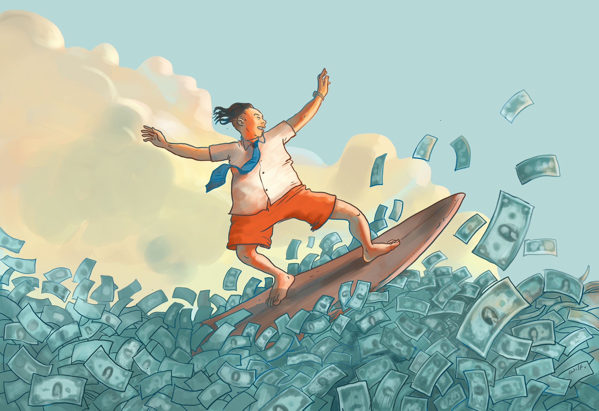 Riding the waves of the Chinese stock market. Illustration: Adolfo Arranz