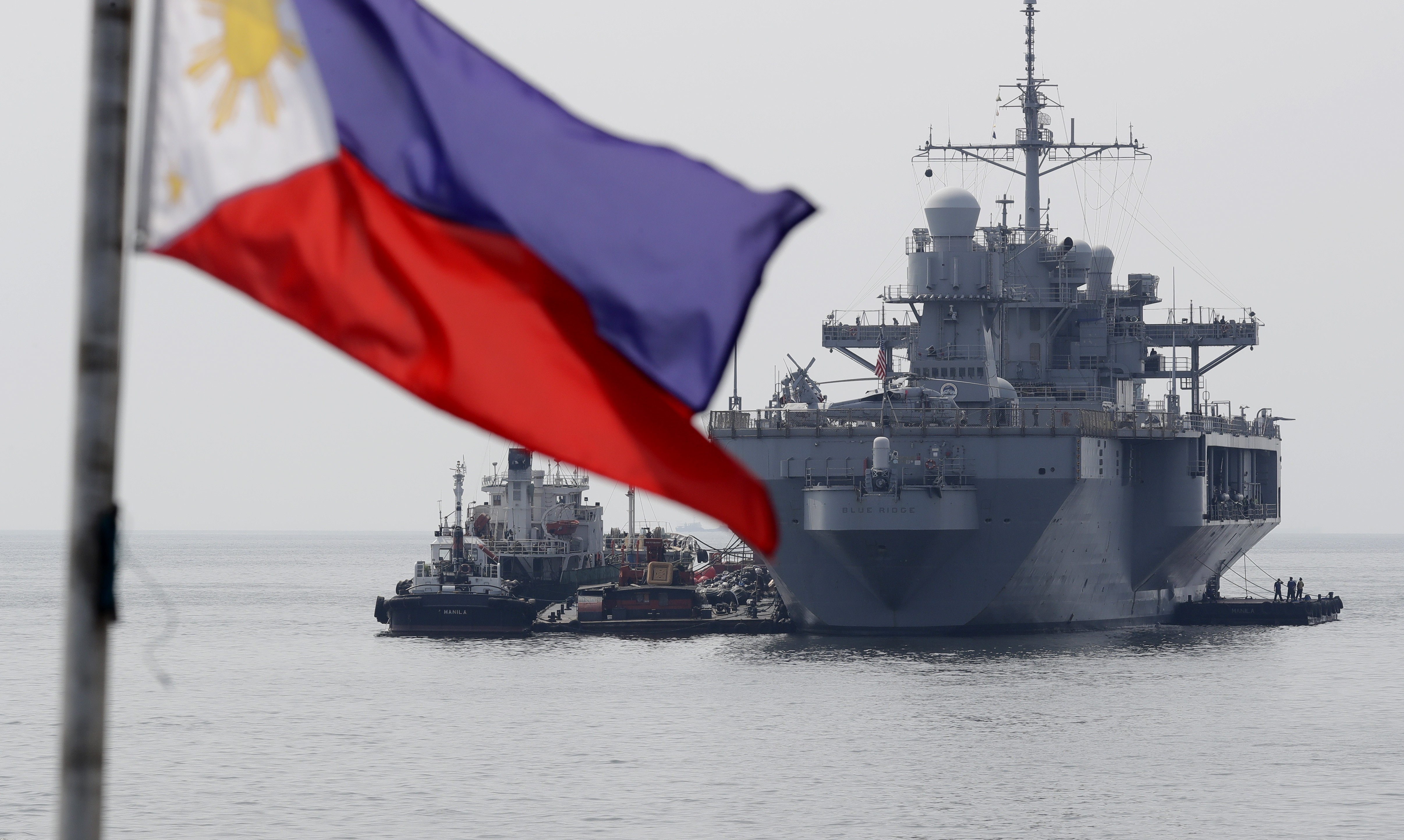 A US navy ship anchored off Manila Bay. Photo: AP