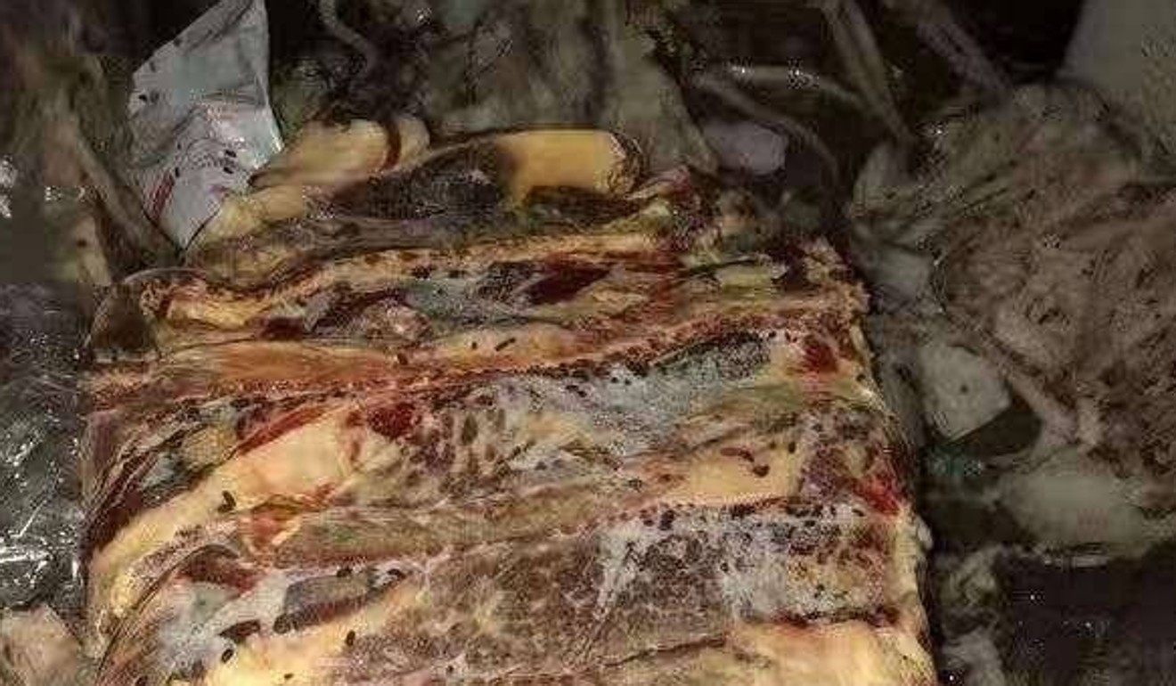 A picture shared online by parents who said they found piles of rotten and mouldy food at a school in Chengdu. Photo: Weibo