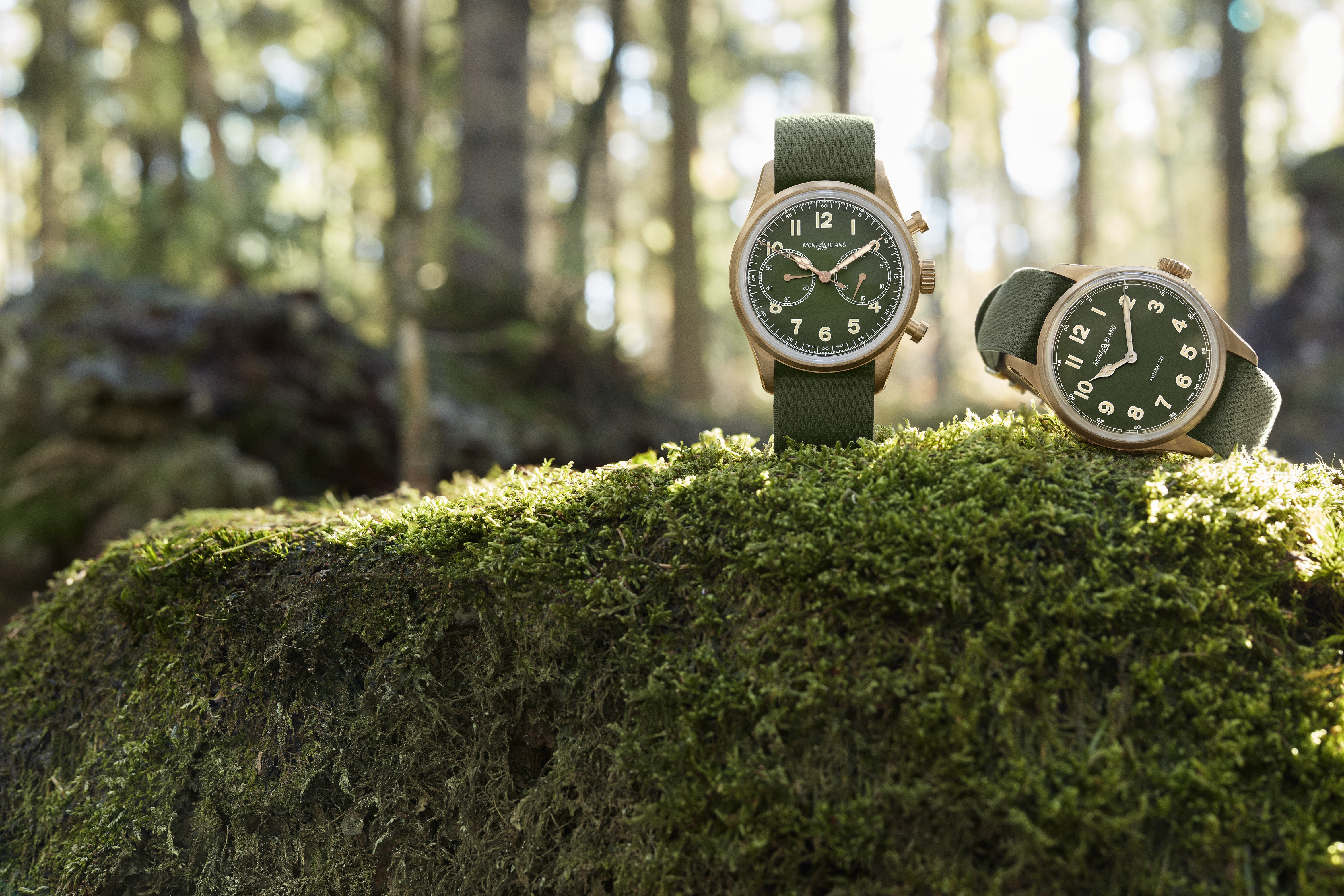 Montblanc’s new 1858 timepieces feature bronze cases paired with green dials.