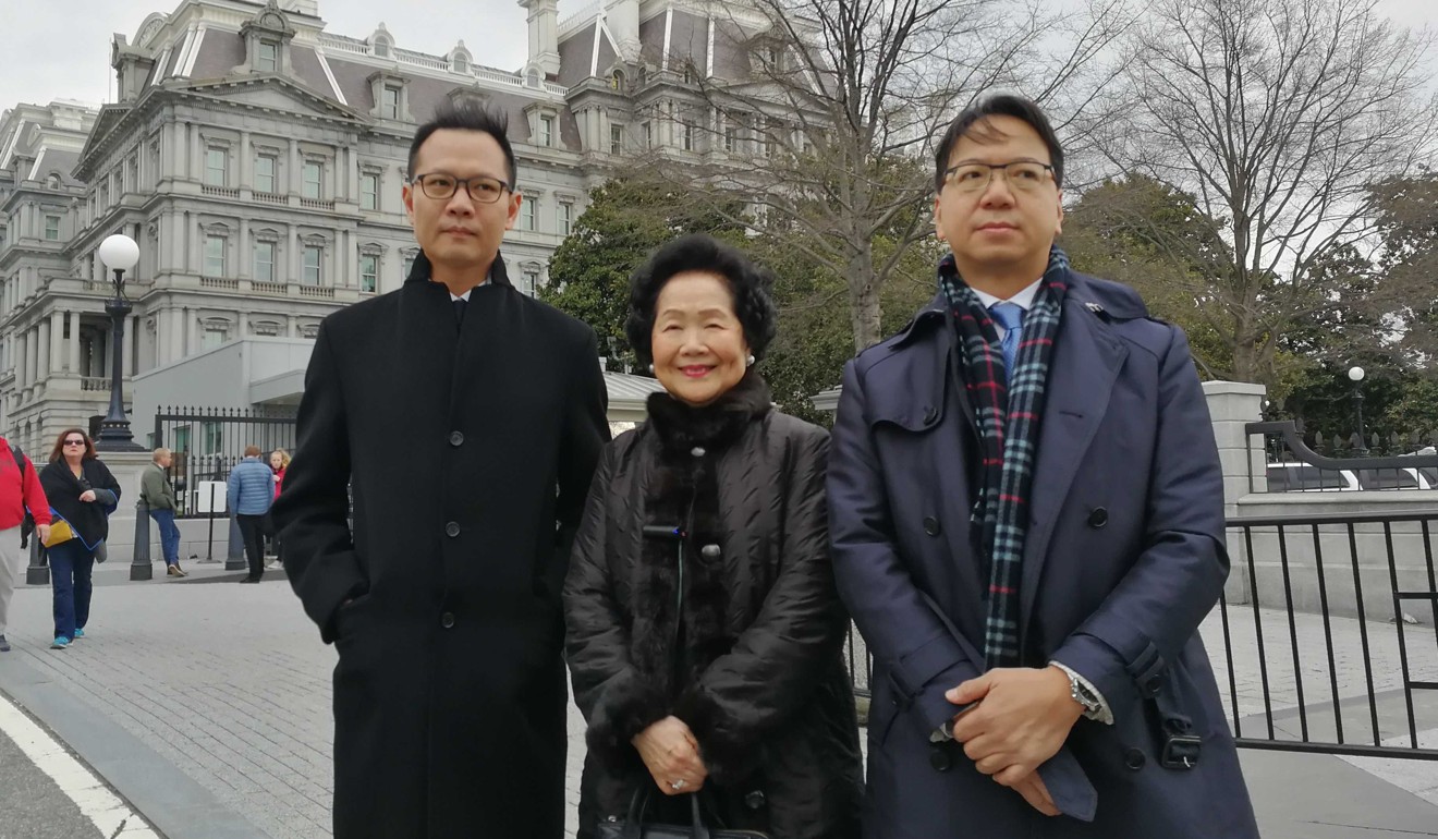 Charles Mok (left), Anson Chan and Dennis Kwok outside the White House in Washington on Friday. Photo: Owen Churchill