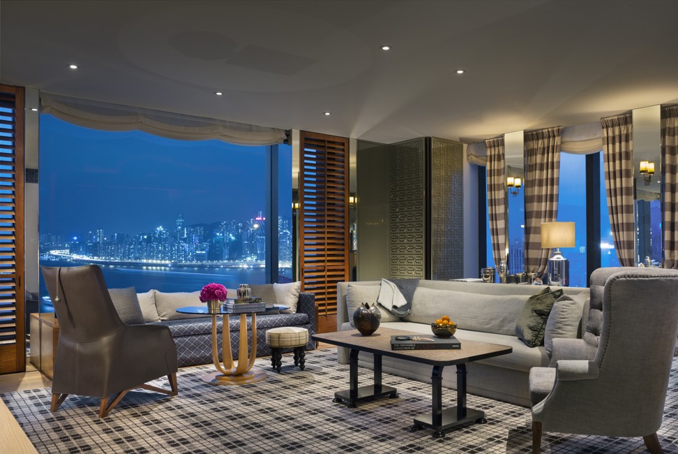 Rosewood Hong Kong’s harbour corner suite living room