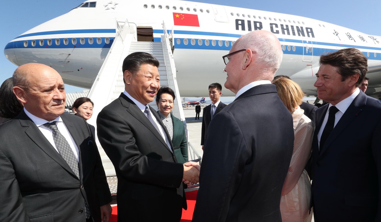 Xi arriving in Nice before heading to Monaco for his state visit. He was greeted by senior government officials of Monaco and France at the airport. Photo: Xinhua