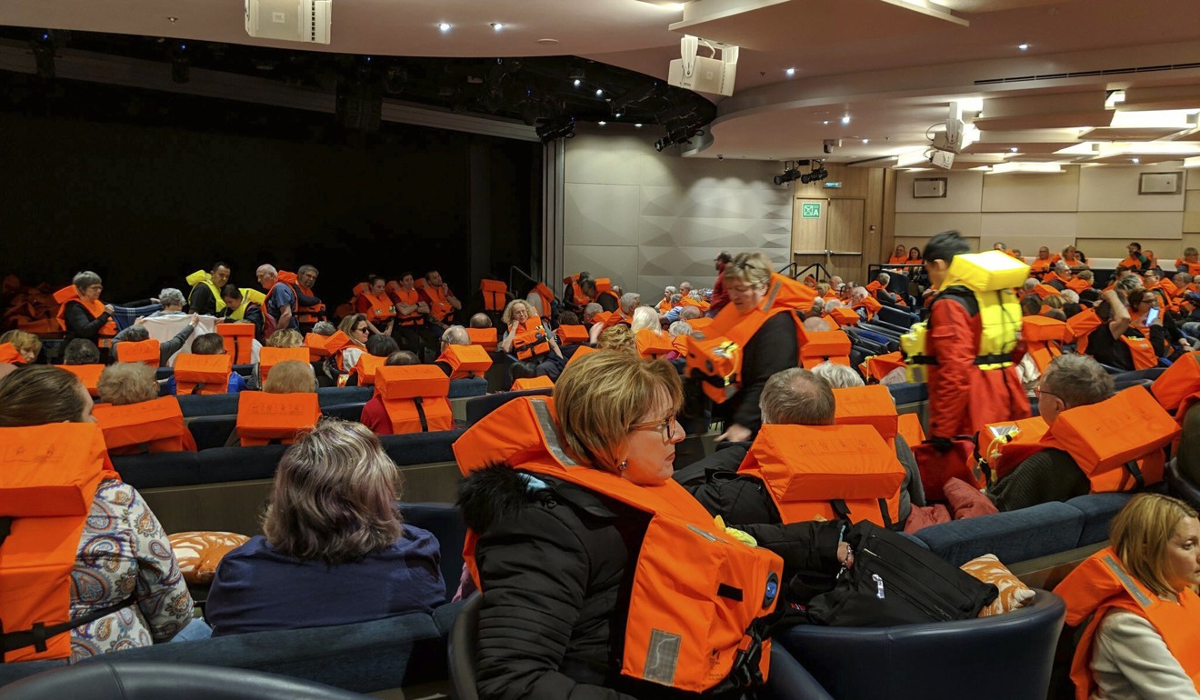 Passengers on board the Viking Sky waiting to be evacuated. Photo: Michal Stewart/AP
