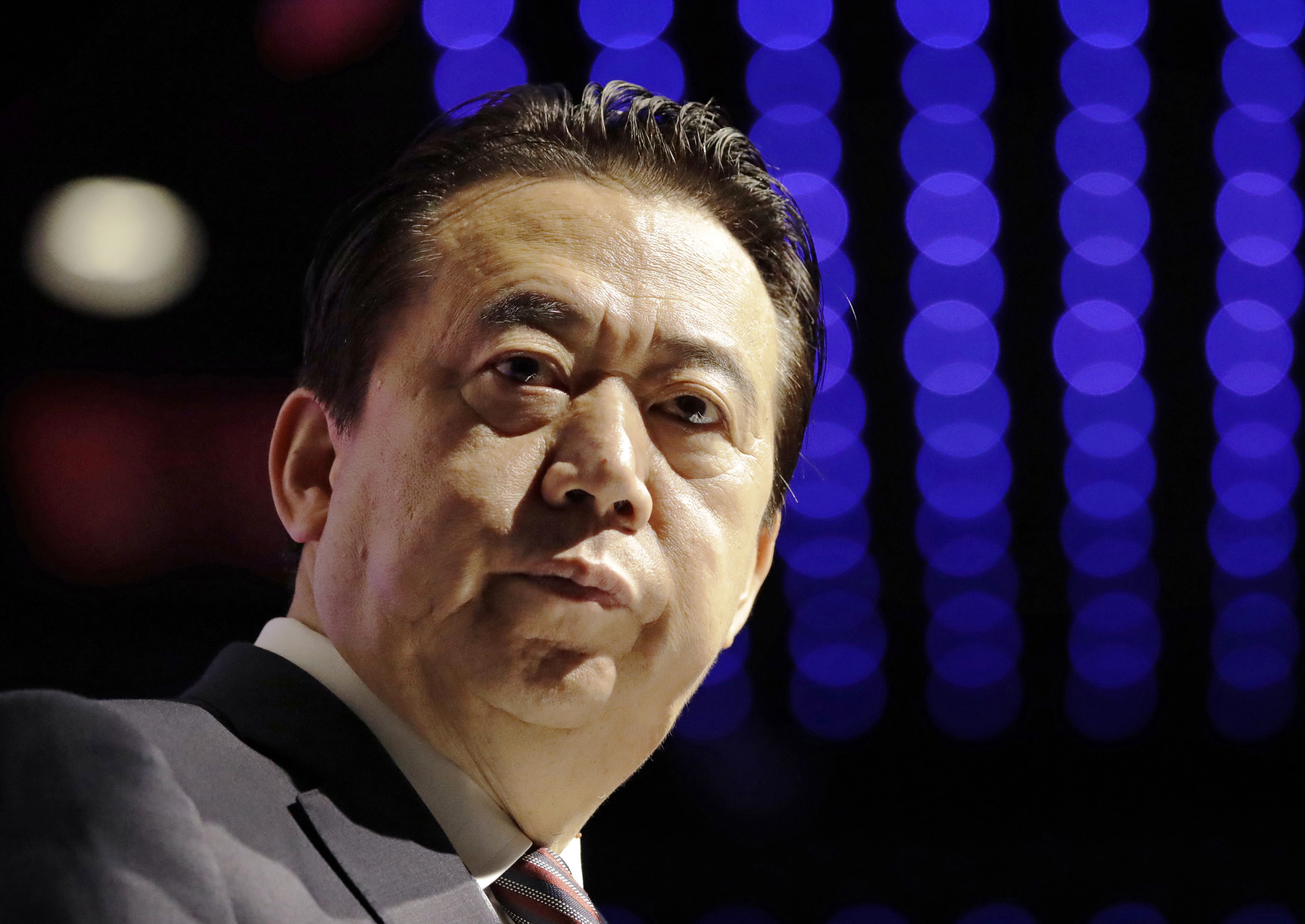 Interpol President Meng Hongwei delivers his opening address at the Interpol World congress, in Singapore. Photo: AP Photo