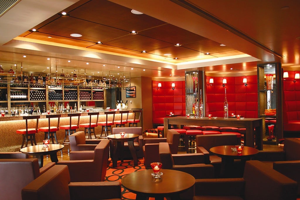 The cosy interior of The Steak House winebar + grill at the InterContinental Hong Kong.