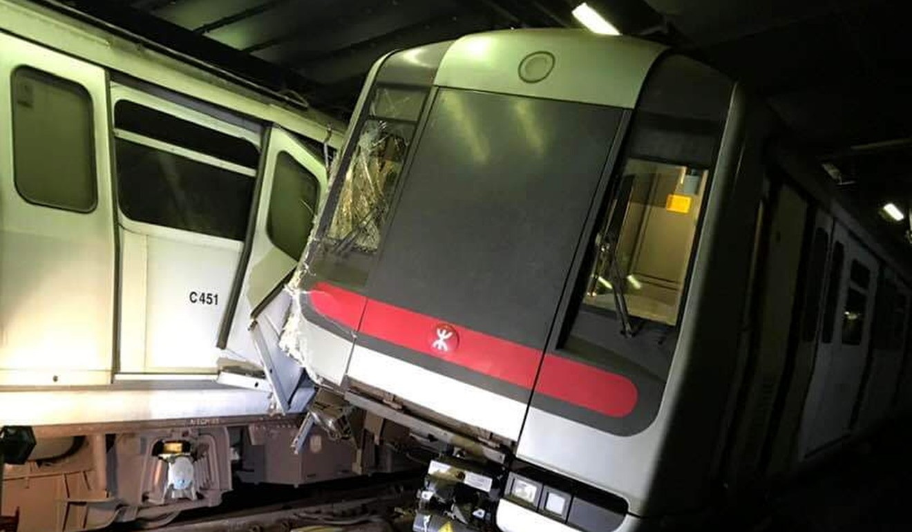 After the crash near the Central station, the service running between Central and Admiralty on the Tsuen Wan Line was suspended. Photo: Handout