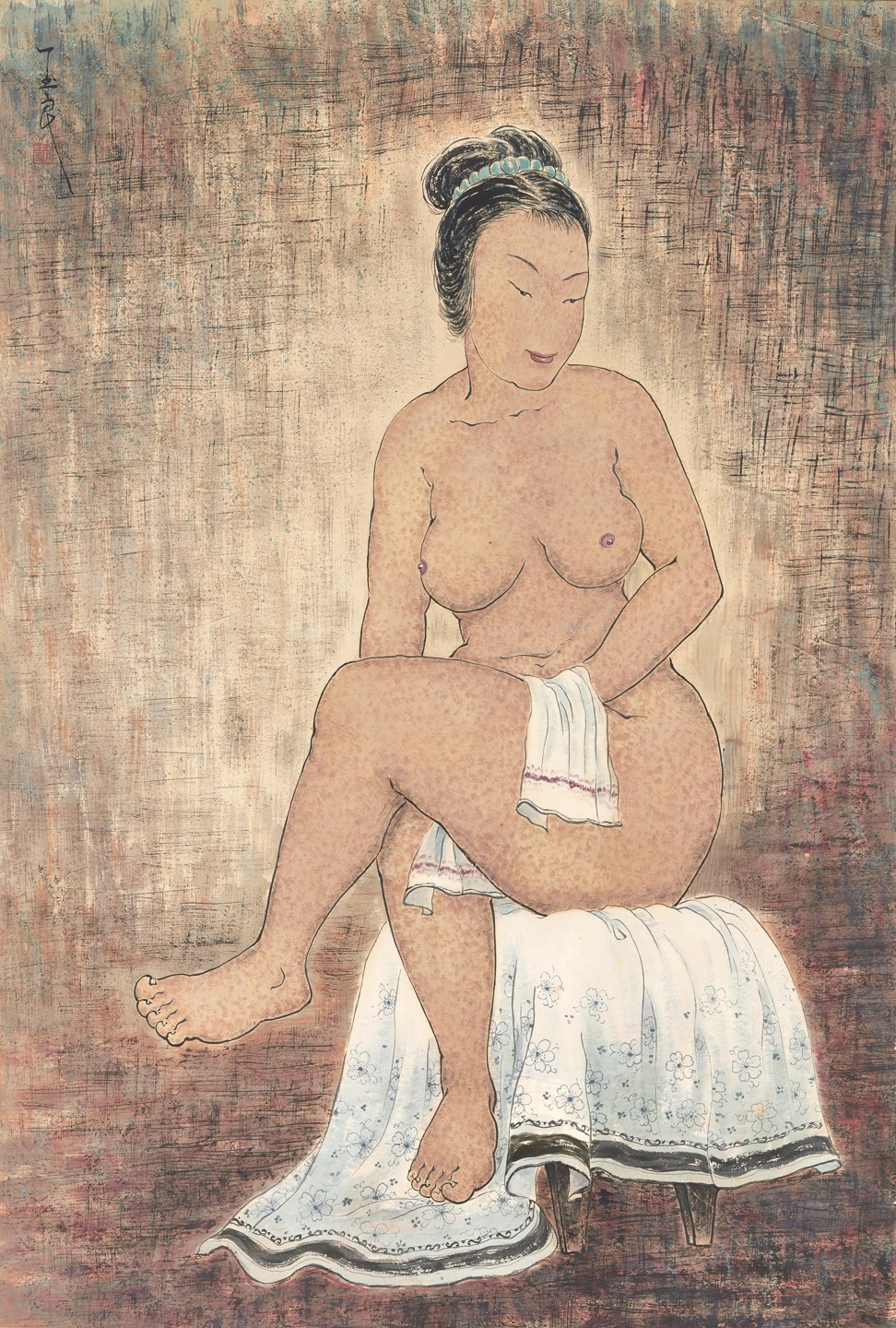 Pan Yuliang’s ‘Seated Nude’, in ink and colour on paper.
