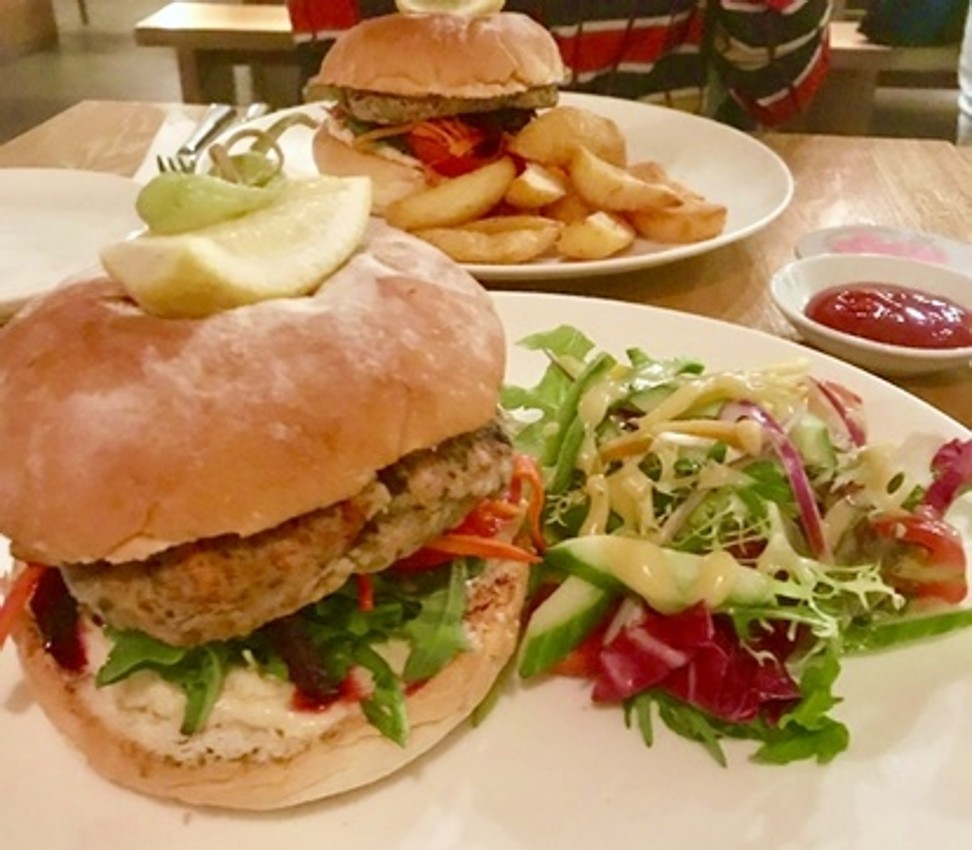 The Globe’s Vegan Bean Burger, which comes with pickled carrot and beetroot, hummus and a choice of salad or chips