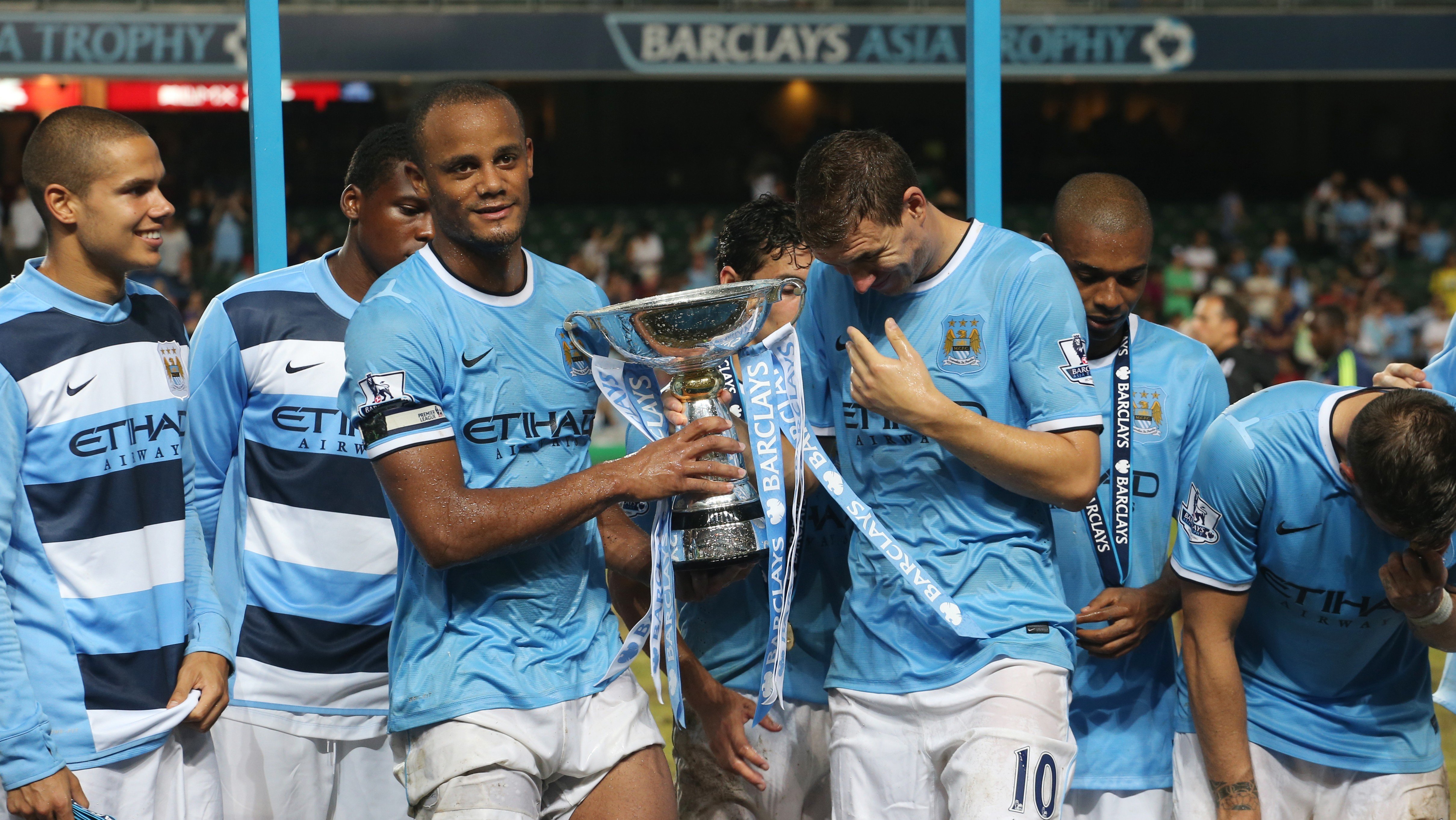 Manchester City celebrate after winning the Asia Trophy against Sunderland at Hong Kong Stadium in 2013. Photo: Felix Wong