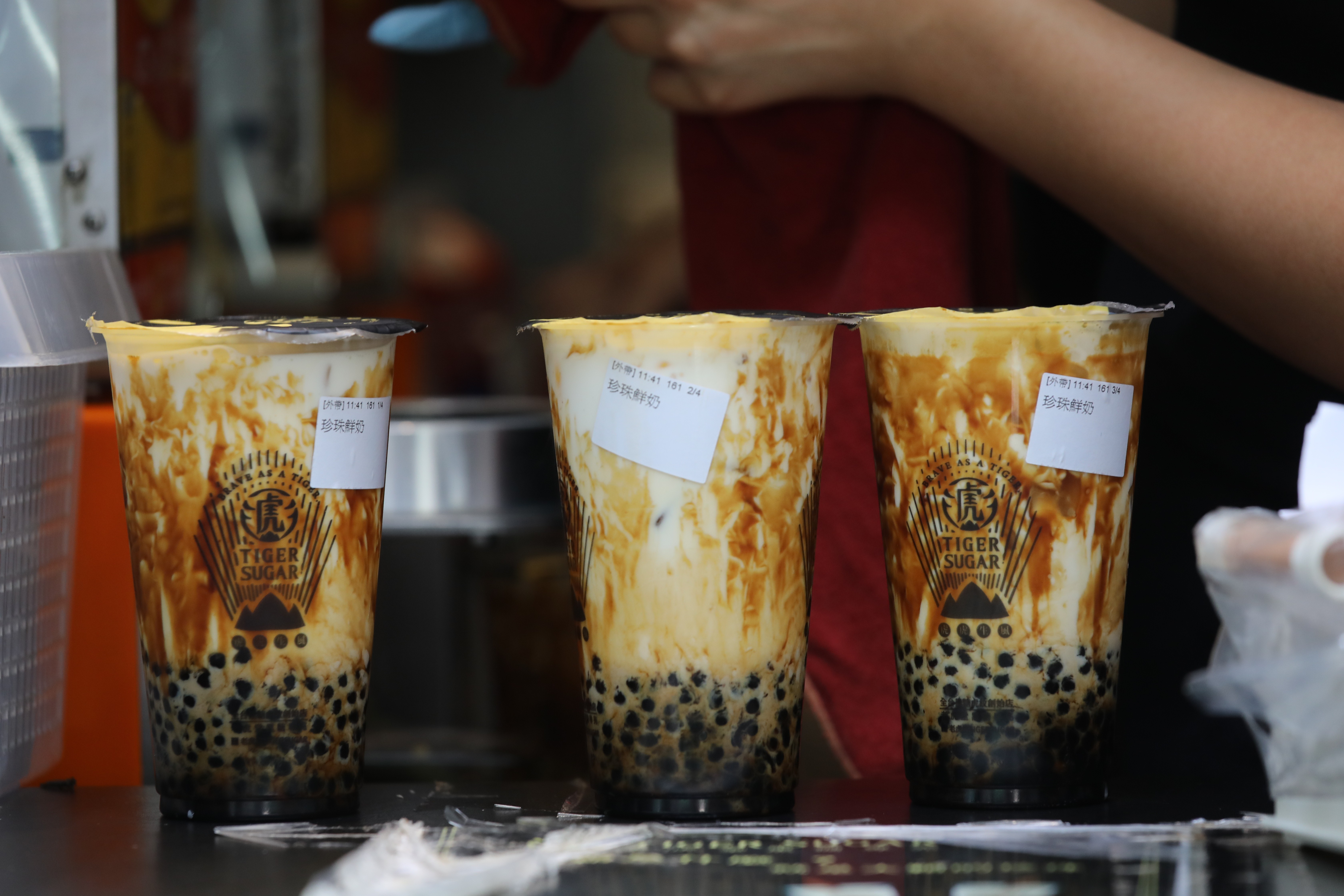 Cups of brown sugar tapioca pearls milk tea at Taiwanese bubble tea shop Tiger Sugar in Causeway Bay. Photo: Dickson Lee