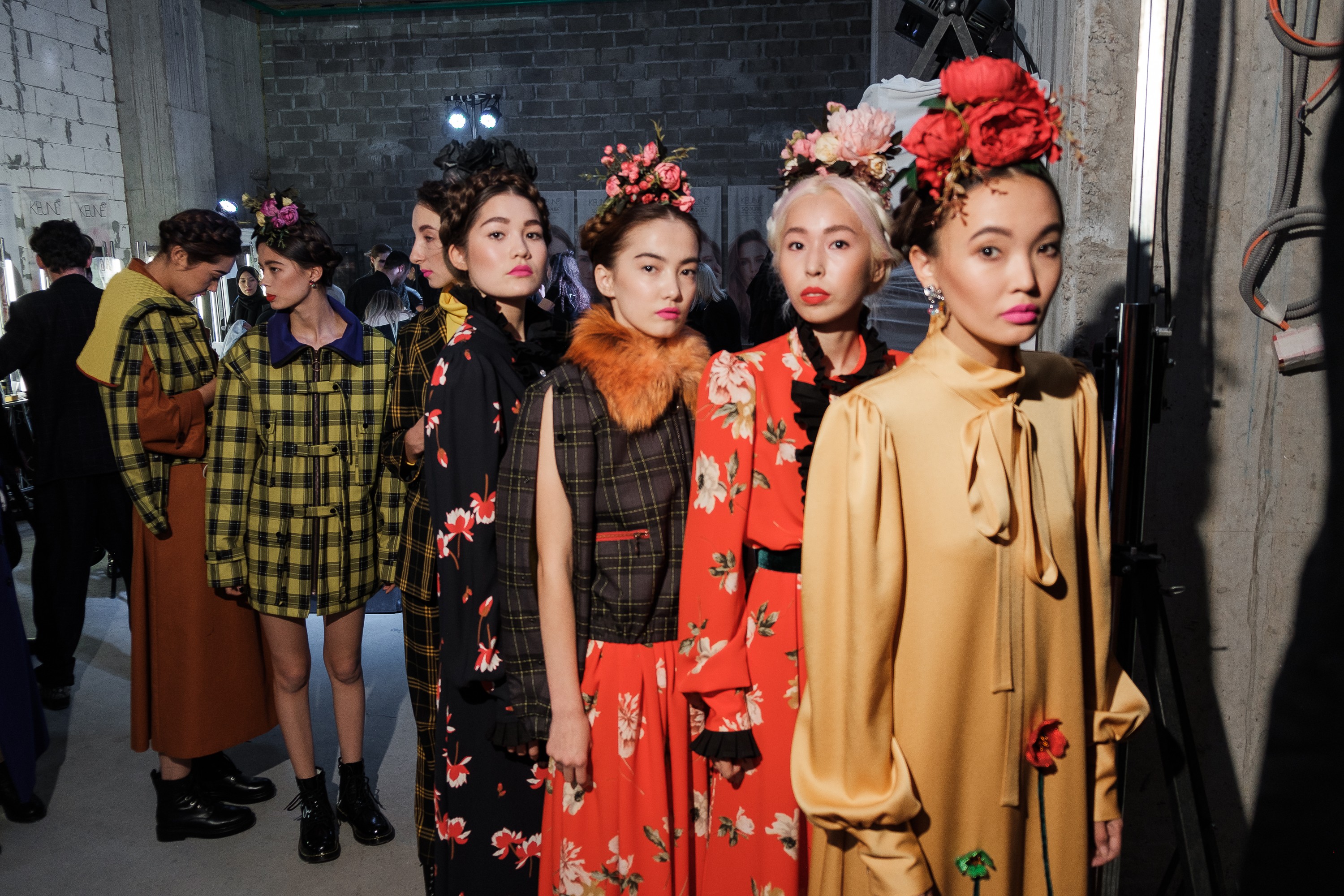 Models for the Kirpi show lining up during Almaty Fashion Week in 2018 in Kazakhstan.