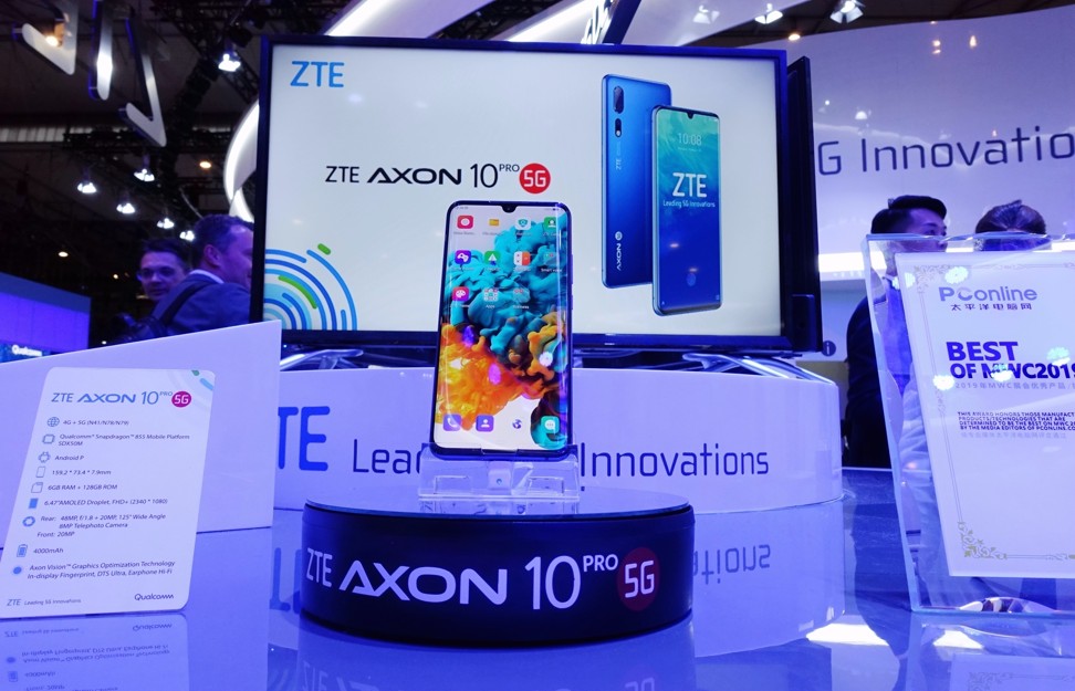 ZTE Corp presents its Axon 10 Pro 5G smartphone at trade show MWC Barcelona in February. Photo: Xinhua