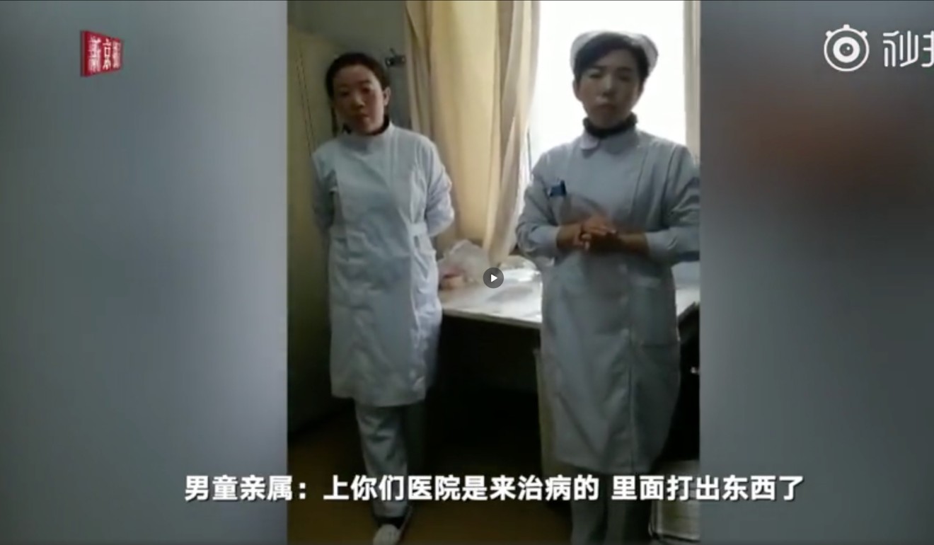 The child’s mother said she spotted the hair while a nurse was changing her son’s drip. Photo: Weibo