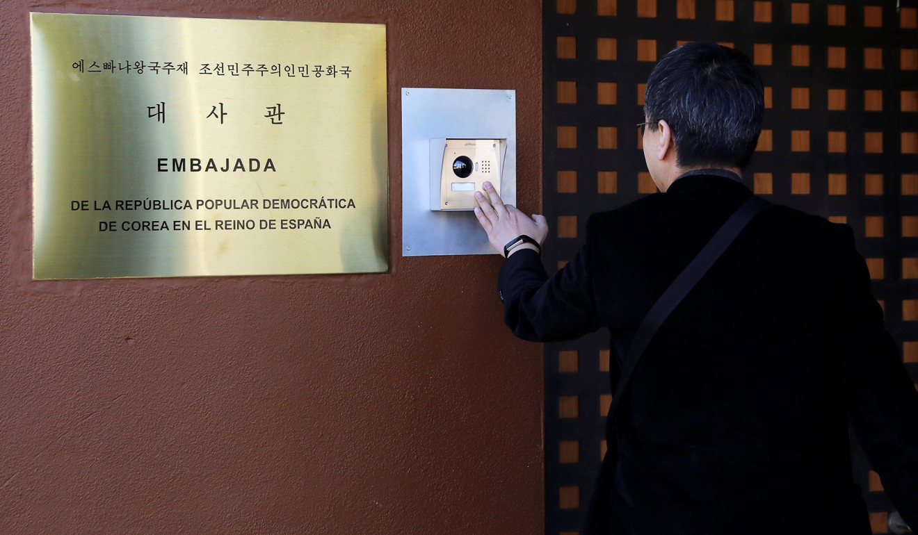 A journalist from South Korea at North Korea’s embassy in Madrid. Photo: Reuters