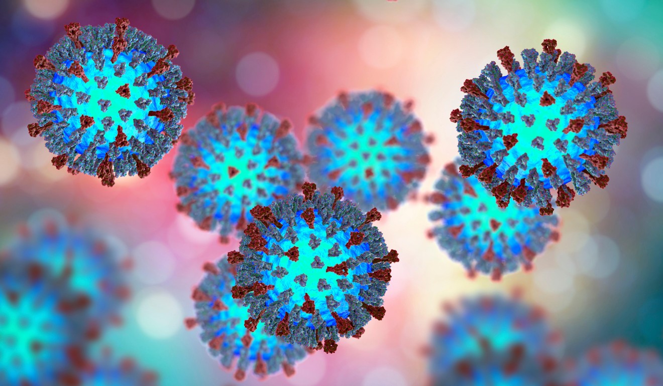 Computer illustration of the K7EE30 measles virus particle. Photo: Alamy