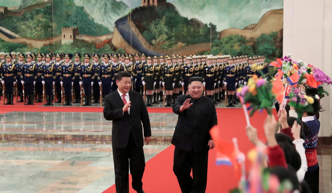 Chinese President Xi Jinping holds a welcoming ceremony for North Korean leader Kim Jong-un at the Great Hall of the People in Beijing. Photo: Reuters