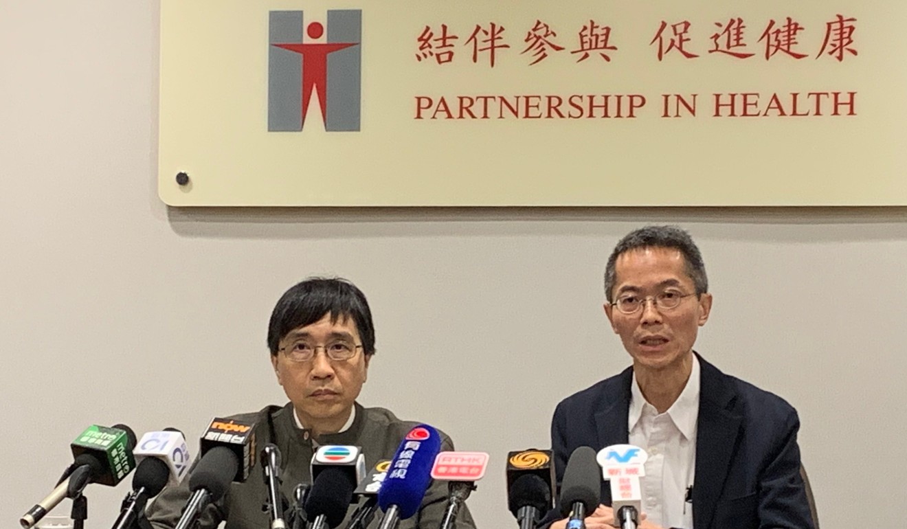 Dr Yuen Kwok-yung (left), a professor of infectious diseases at the University of Hong Kong, and Dr Wong Ka-hing, head of the city’s Centre for Health Protection, speak about the measles vaccine on Sunday. Photo: Rachel Leung