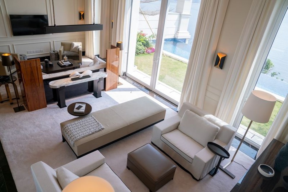 The living room of one of the two luxury homes designed by Gilles & Boissier, in Tai Tam, Hong Kong. Photo: Bloomberg