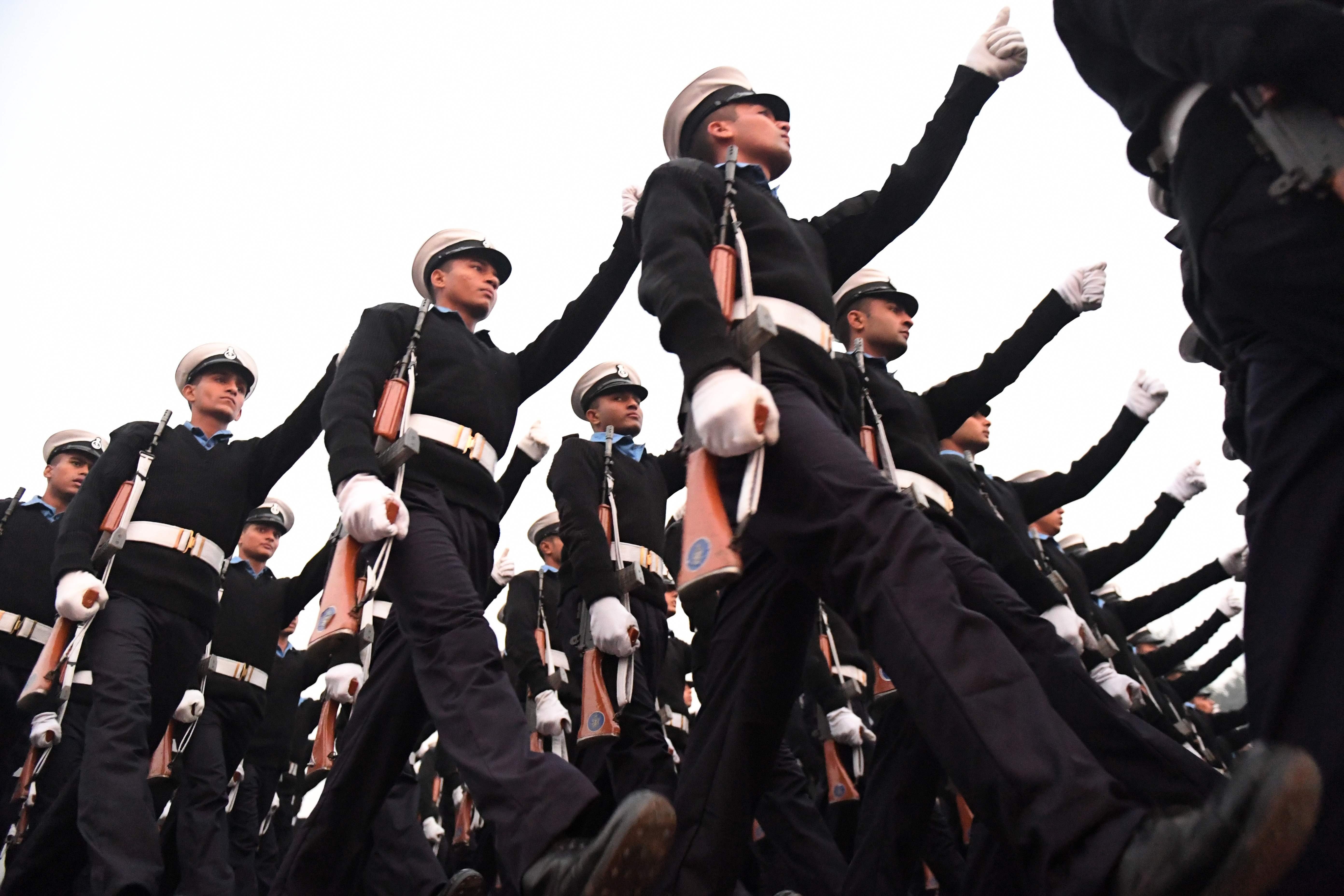 Indian Navy personnel march in New Delhi. Photo: AFP