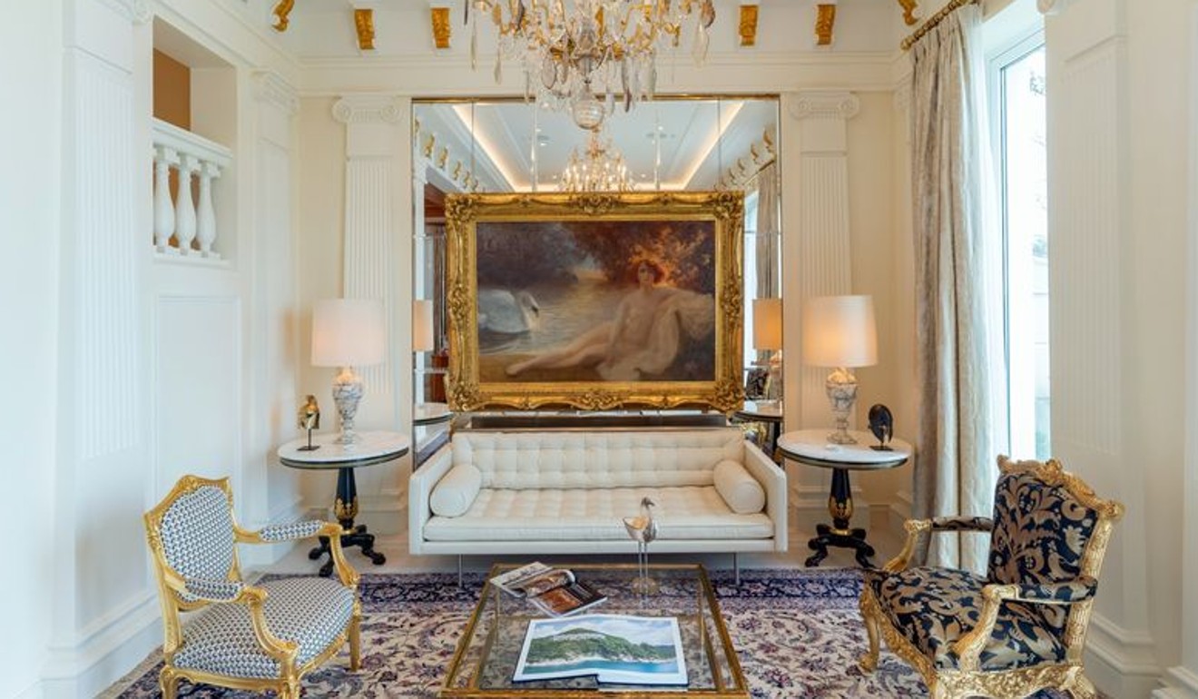 The living room at one of the furnished mansions for sale in the luxury development in Tai Tam, on Hong Kong Island. Photo: Bloomberg
