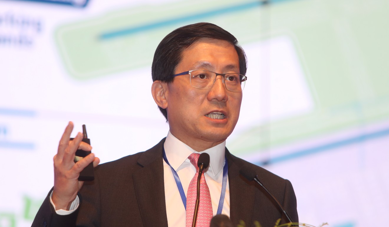 Fred Lam, CEO of the Hong Kong Airport Authority, speaking at the Aviation Silk Road International Conference. Photo: Winson Wong