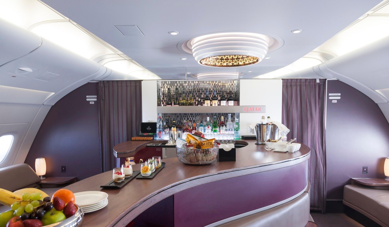 The business class lounge aboard a Qatar Airways Airbus A380. The Middle Eastern airline was rated best in the world for business class travel by TripAdvisor users. Photo: Alamy