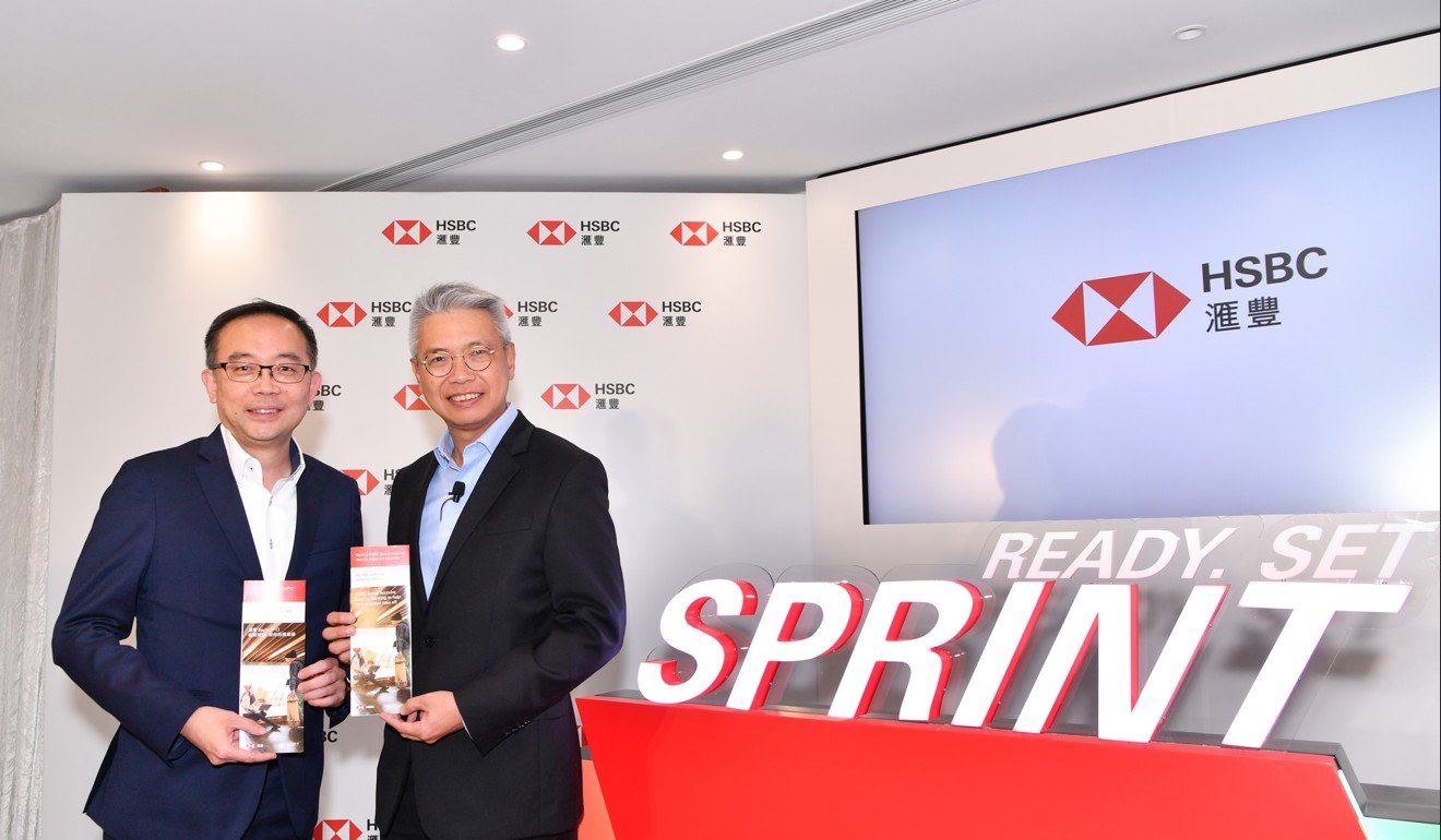 Daniel H Y Chan (left), HSBC’s head of business banking for Hong Kong, and Terence M C Chiu, HSBC’s head of commercial banking for Hong Kong, at a press conference to announce the launch of Sprint digital accounts for start-ups and SMEs on Wednesday. Photo: Handout