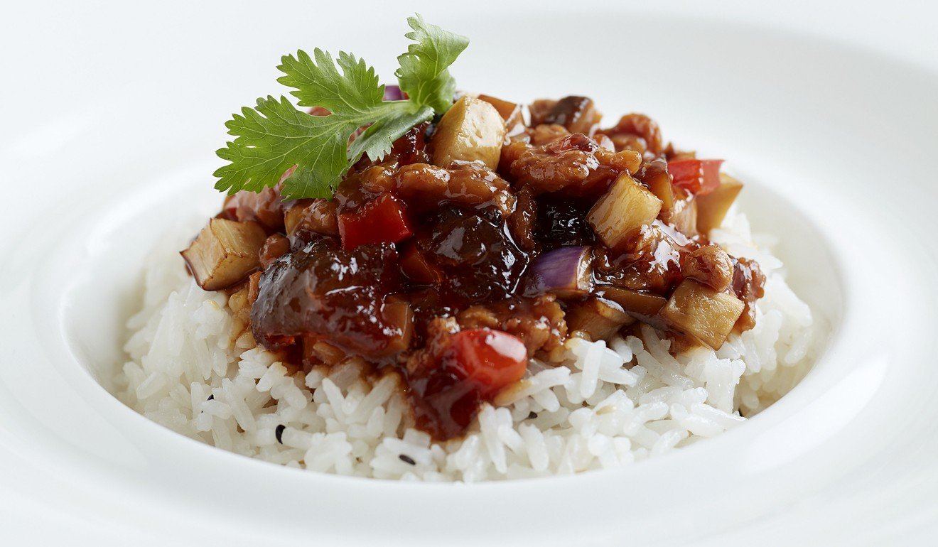 Braised vegan meat with capsicum, assorted mushrooms, peach gum at Jade, The Fullerton Hotel Singapore