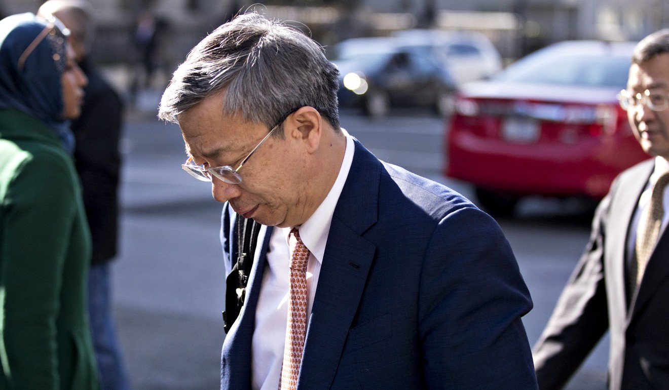 People’s Bank of China governor Yi Gang arrives for the trade talks in Washington. Photo: Bloomberg