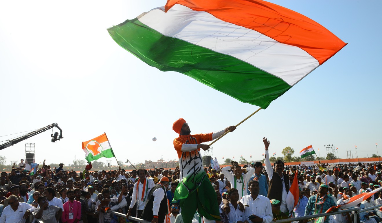 Supporters of the Indian National Congress party at a rally attended by party president Rahul Gandhi. Photo: AFP