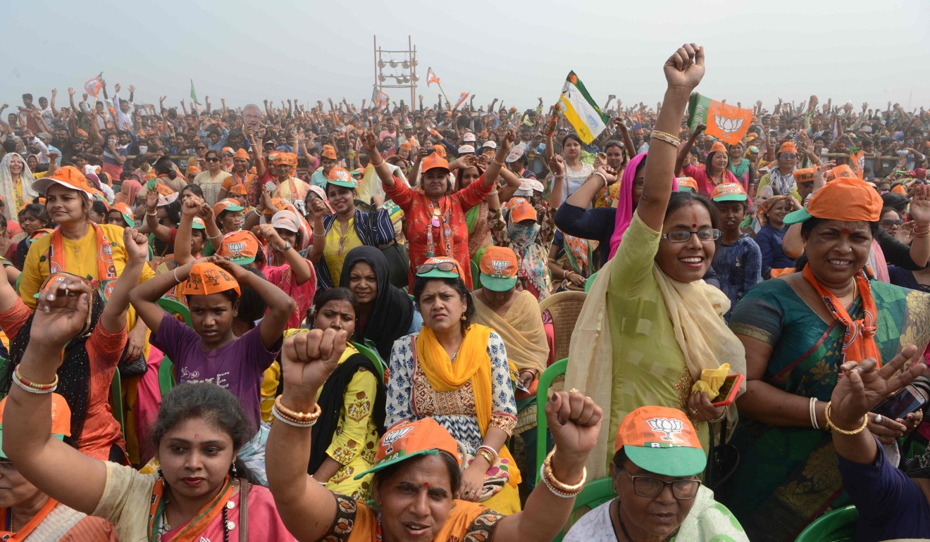 Supporters of India’s Bharatiya Janata Party at a campaign rally hosted by Indian Prime Minister Narendra Modi. Photo: AFP