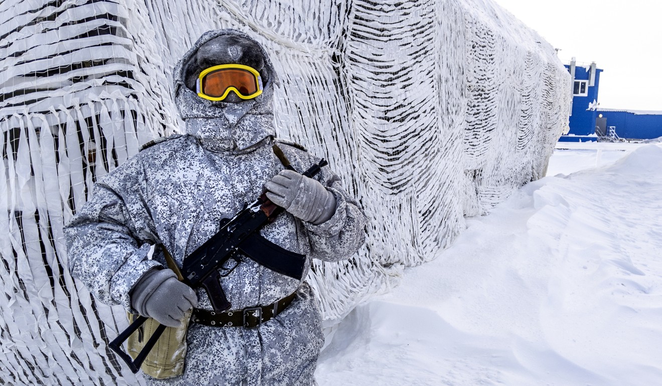 A soldier patrols the Russian northern military base on Kotelny island, beyond the Artic circle. Photo: AFP