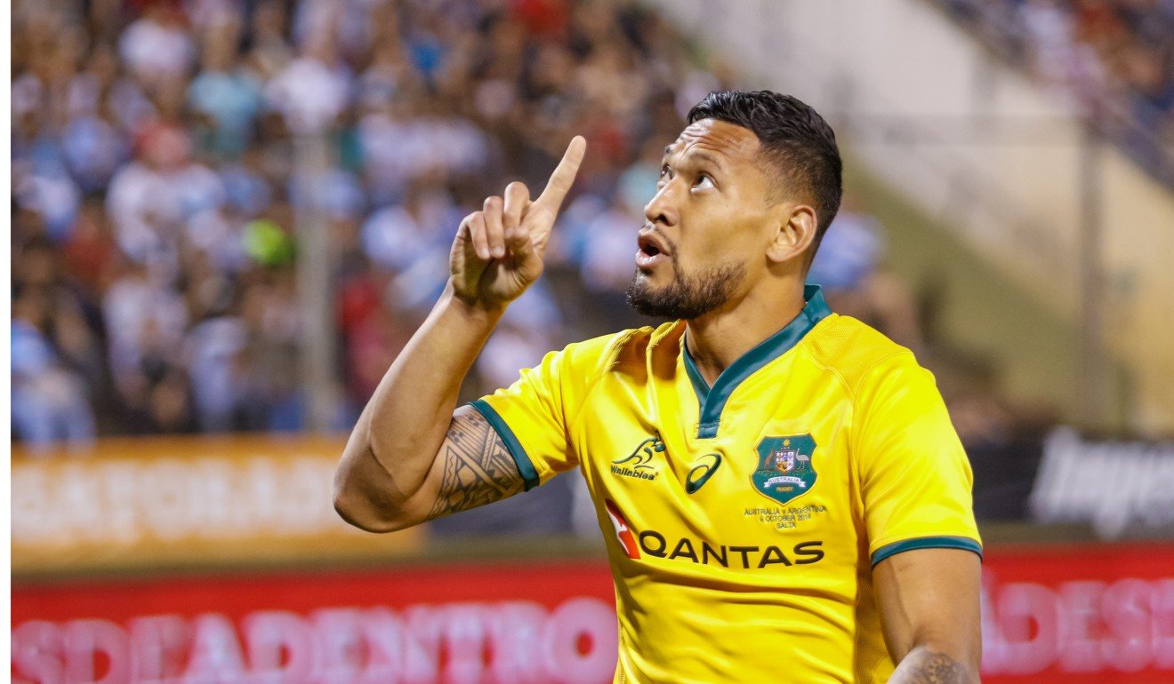 Israel Folau of Australia thanks God mid-game against Argentina. There is nothing wrong with being religious, but there is with using celebrity to condemn people to hell. Photo: Jan Touzeau