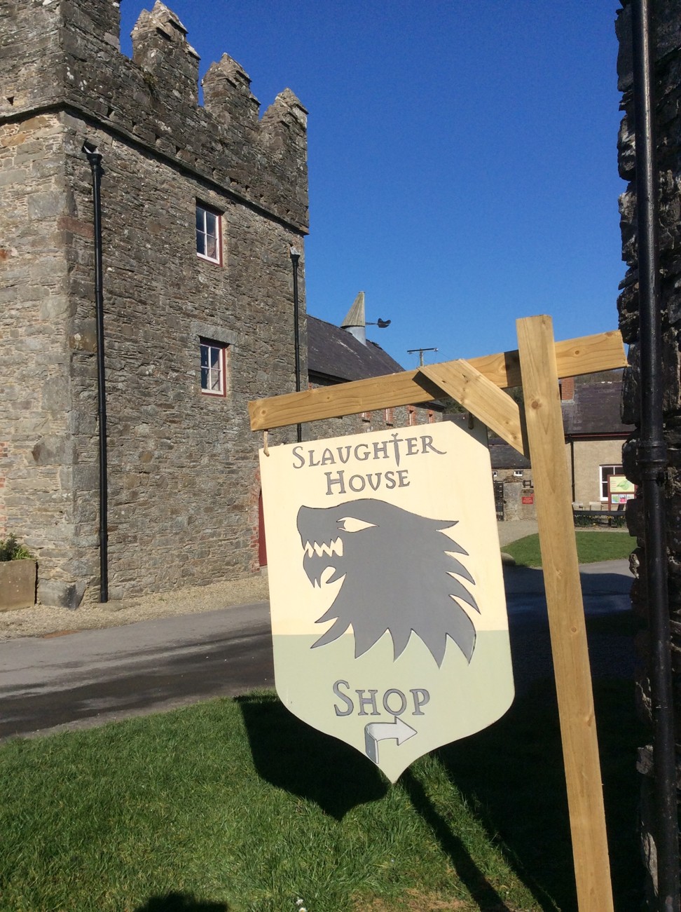 A sign for the Slaughterhouse Shop at Castle Ward, which doubled as Winterfell in Game of Thrones. Photo: Handout