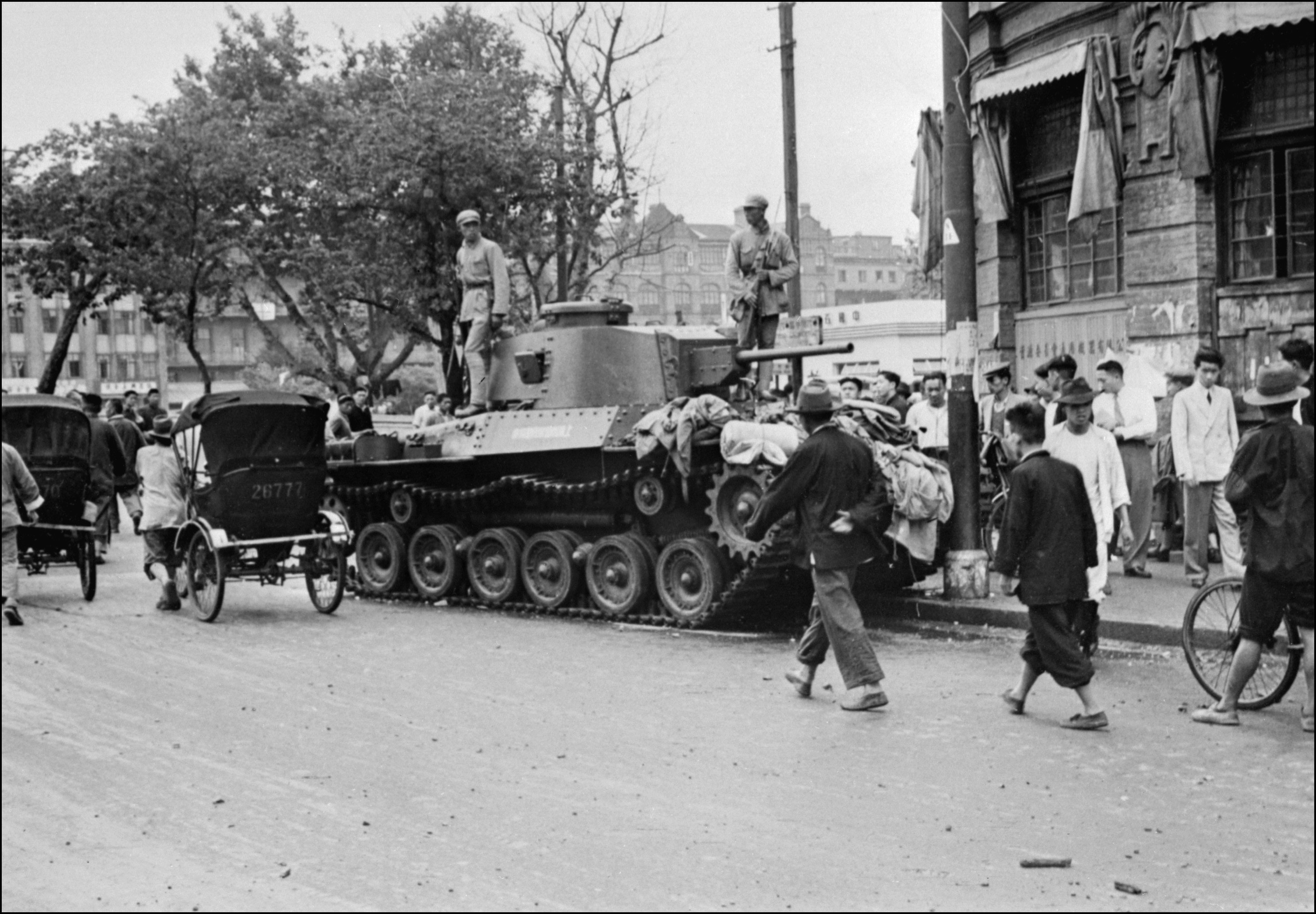 A communist tank in Shanghai on June 24, 1949 after Mao Zedong’s troops invaded the Chinese metropolis. Photo: AFP