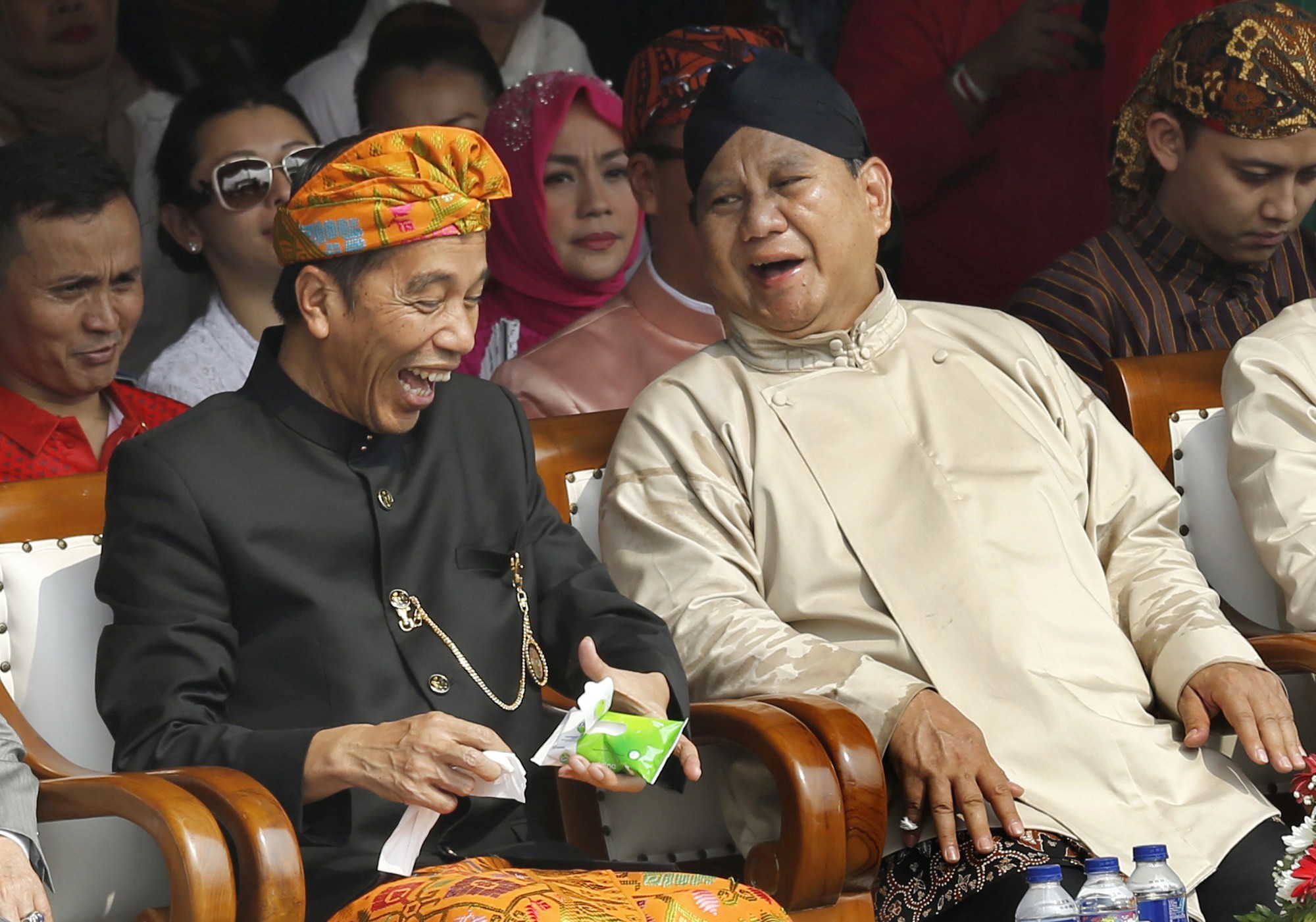 Indonesian President Joko Widodo and his contender Prabowo Subianto mark the kick off of the campaign period. Photo: AP