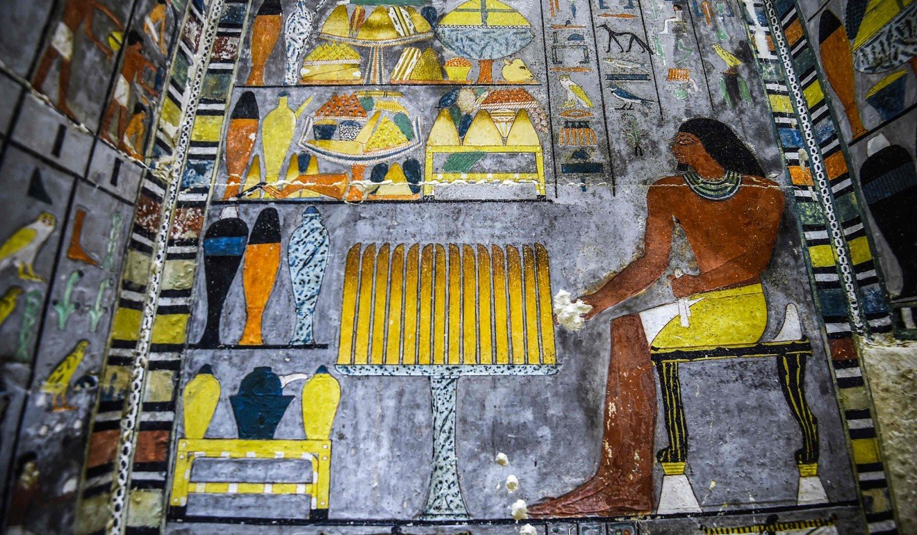 A detail of one of the walls from inside the tomb. Photo: AFP