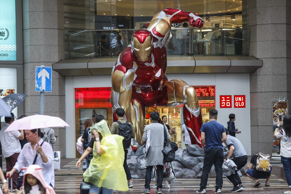 A likeness of Marvel Studios’ Ironman on display in Causeway Bay for the Avengers: Endgame exhibition, sponsored by Hot Toys, on 12 April 2019. Photo: SCMP/Dickson Lee