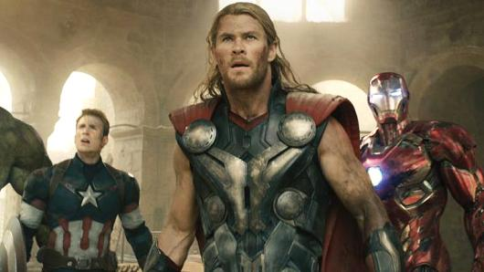 Actor Chris Hemsworth (centre) has beefed up to play the superhero Thor in The Avengers film series, which involved focusing on his shoulders, back and arms in the gym. Photo: Marvel