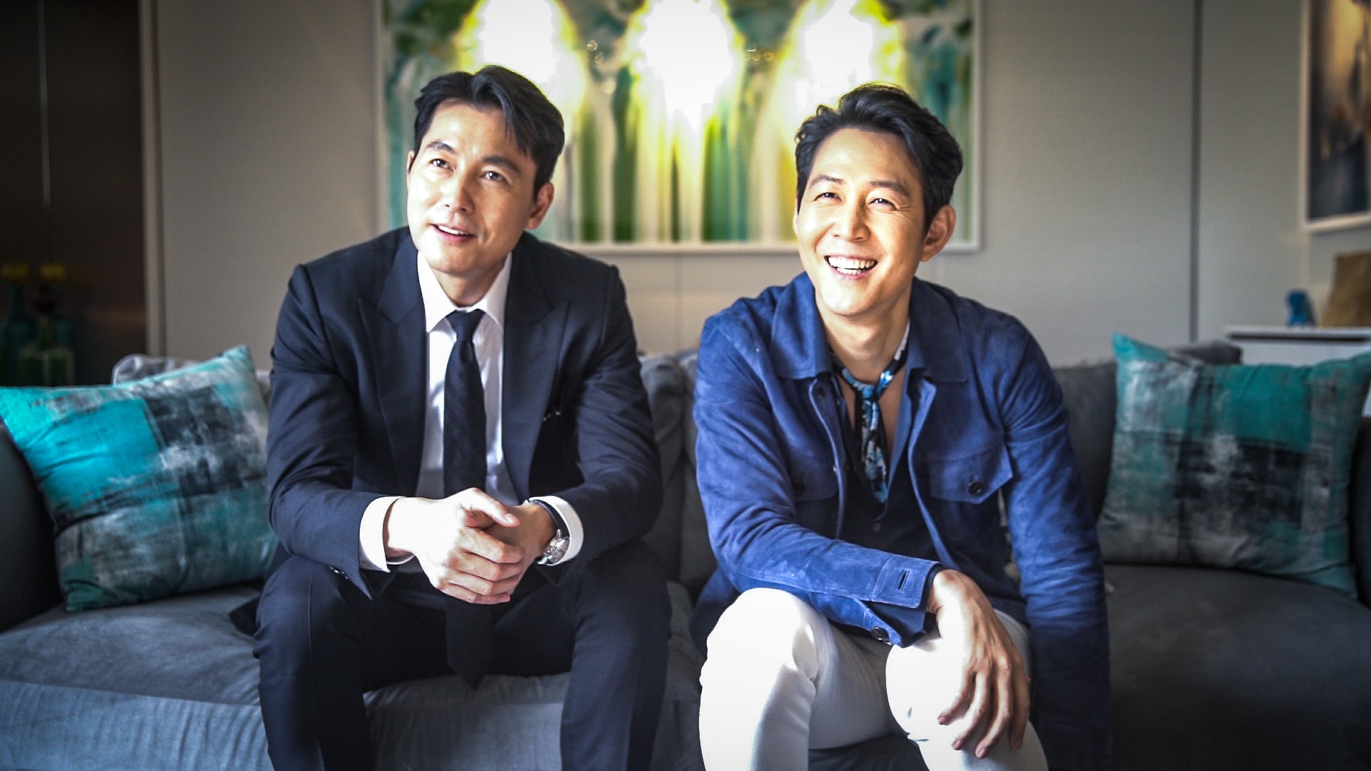 South Korean actors Jung Woo-sung and Lee Jung-jae on a visit to Hong Kong where they attended Art Basel.