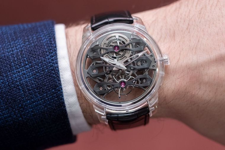 This ‘supercar’ of timepieces, Girard-Perregaux’s Quasar basically looks like a highly skeletonised movement floating on your wrist. Photo: Hodinkee