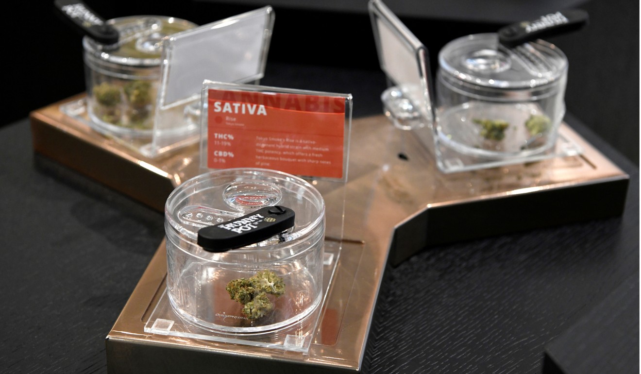 Cannabis products on display at the Hunny Pot cannabis shop in Toronto on April 1, 2019. Photo: Reuters