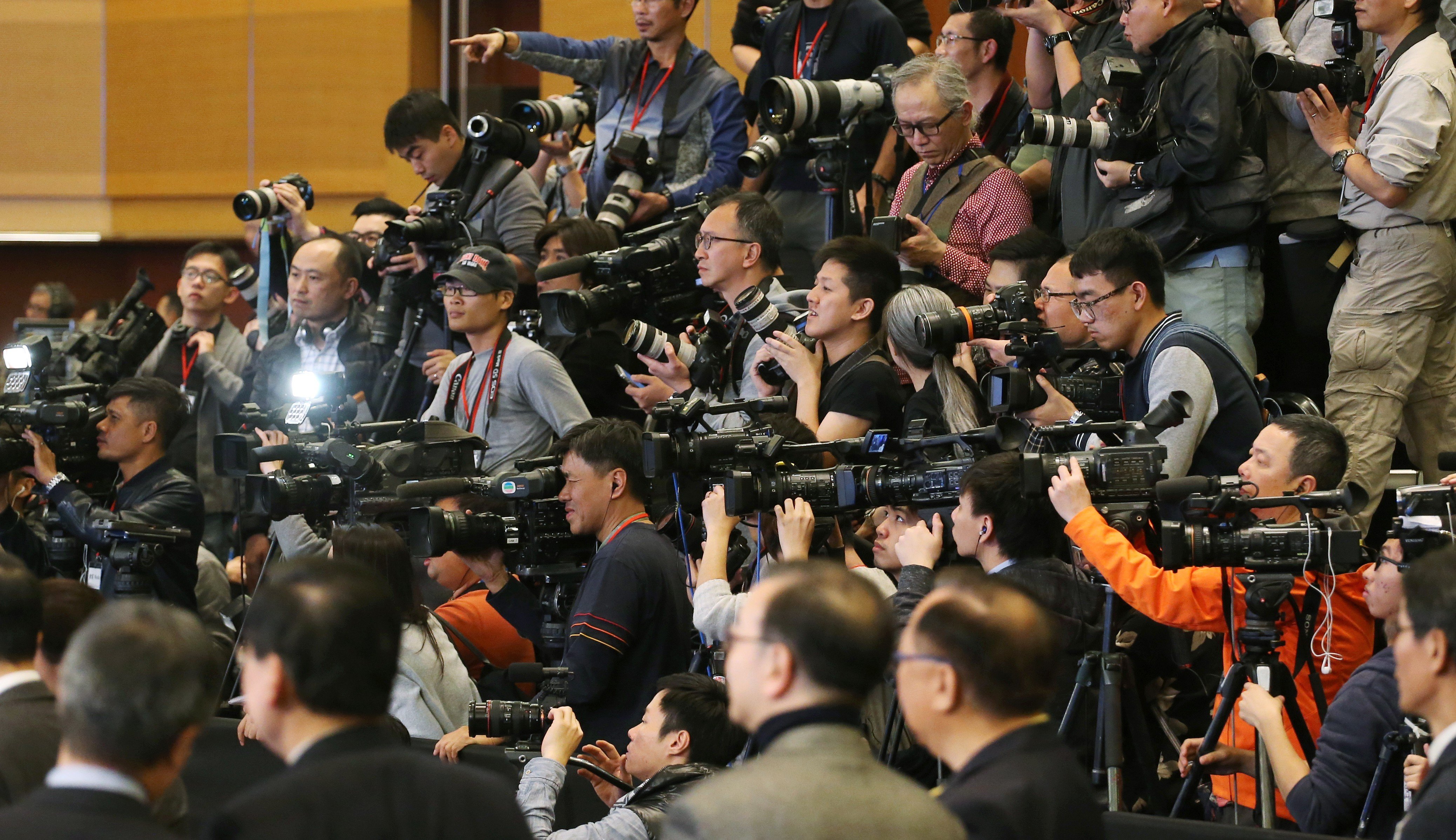 Journalists attend a media session with Hong Kong leader Carrie Lam in 2017. Photo: Felix Wong